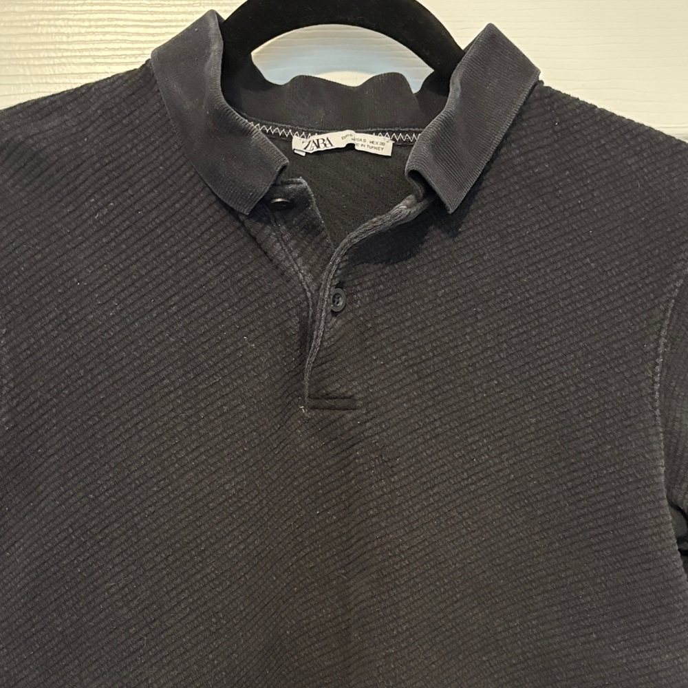 Zara Black Textured Polo Shirt